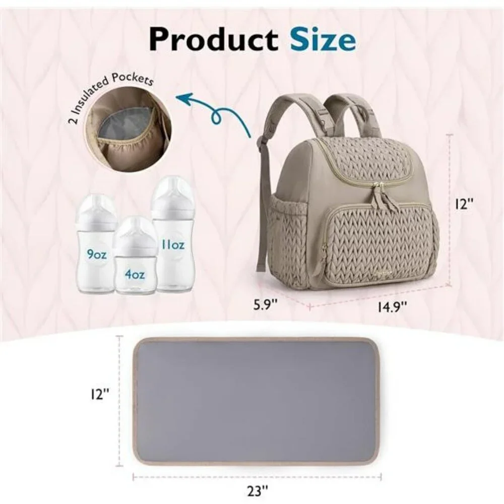 Mommore Diaper Backpack Baby Bag with Insulated Pockets Stroller Straps Pad